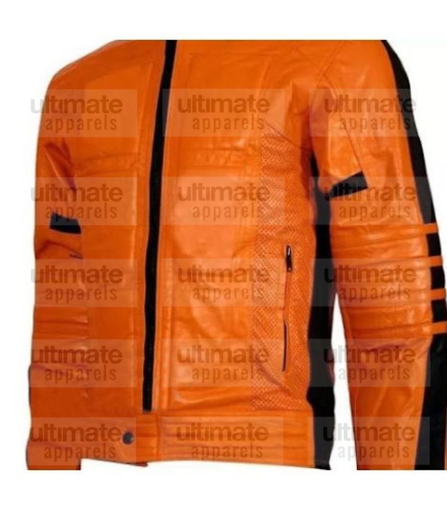 Men's Orange Biker Slimfit Leather Jacket